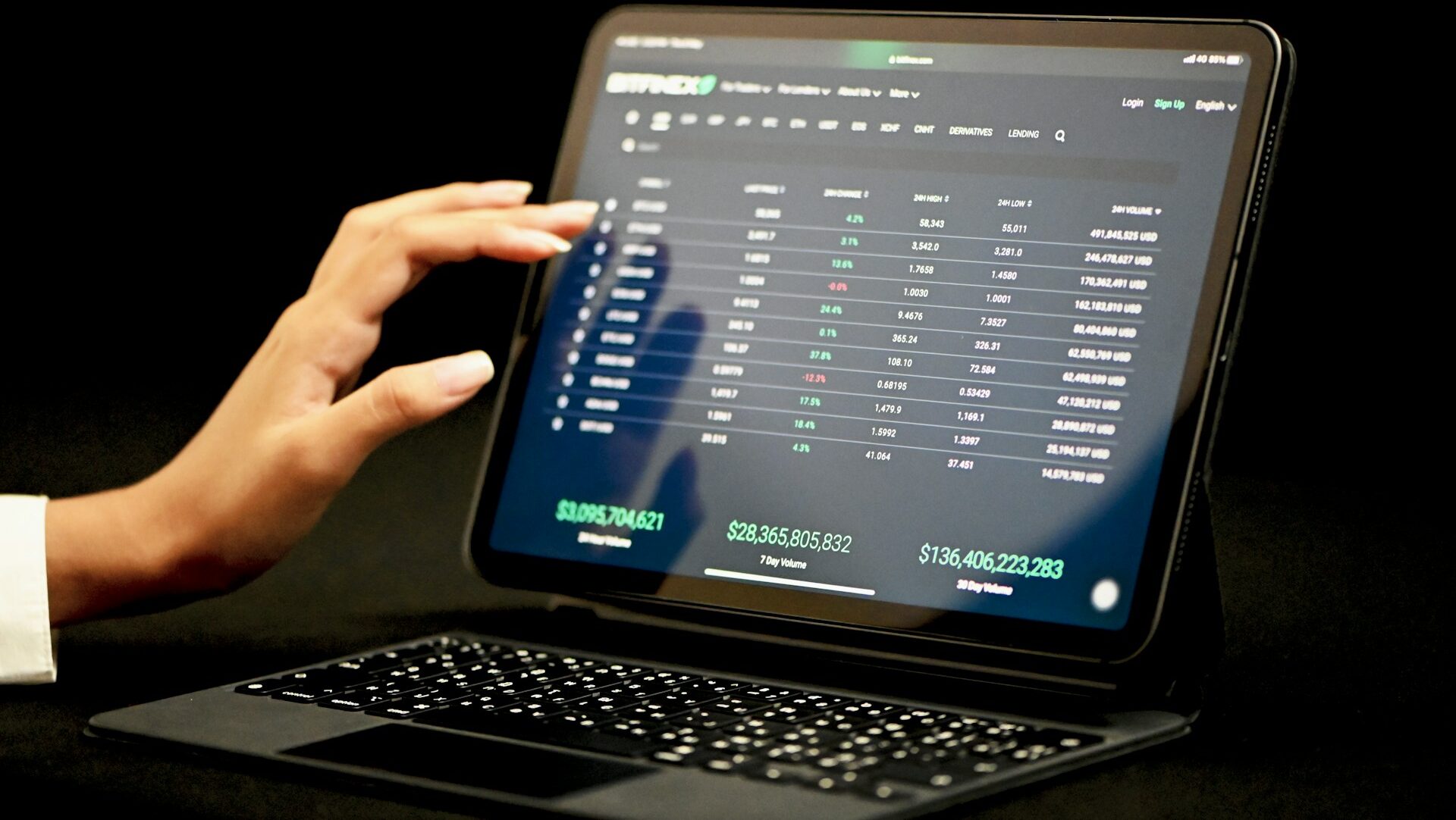 A woman looking at a financial exchange platform