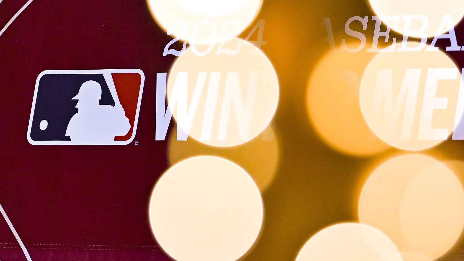 Dec 11, 2024; Dallas, TX, USA; A view of the MLB logo and lights during the 2024 MLB Winter Meetings at the Hilton Anatole.