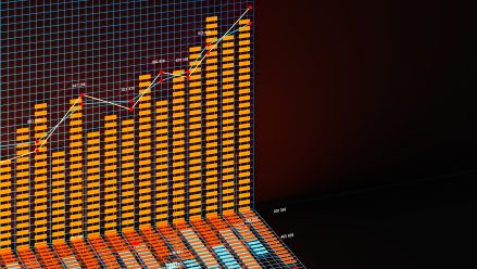 Business chart with line graph, bar chart and numbers on dark background, 3d rendering. Computer digital drawing. © Imagn Images via Vecteezy.com