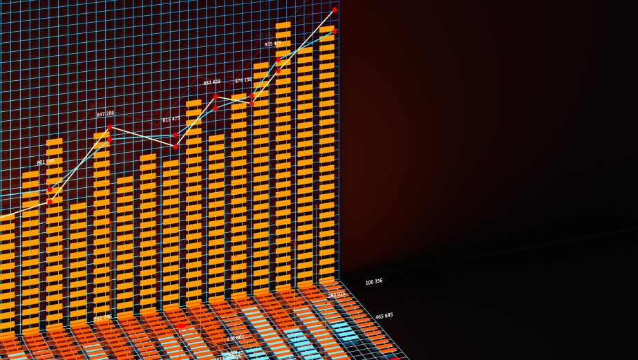 Business chart with line graph, bar chart and numbers on dark background, 3d rendering. Computer digital drawing. © Imagn Images via Vecteezy.com