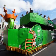 Feb 8, 2025; New Orleans, LA, USA; The DraftKings float during the Super Bowl LIX Host Committee Parade. Mandatory Credit: Kirby Lee-Imagn Images