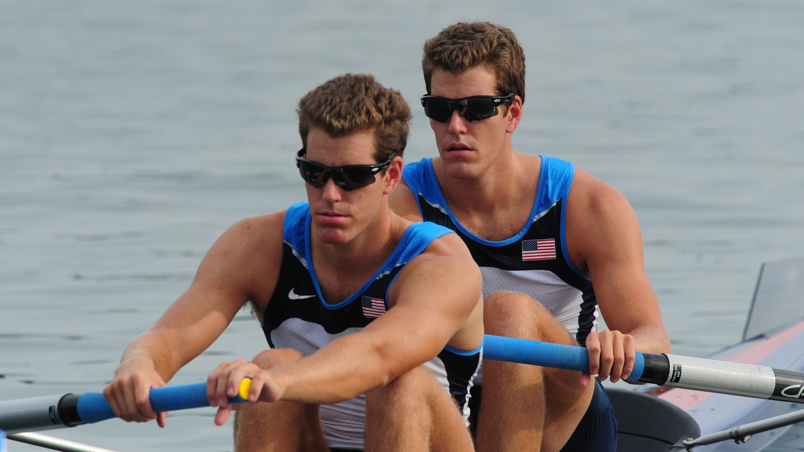 Aug. 16, 2008; Beijing, CHINA; USA rowers Tyler Winklevoss (right) and Cameron Winklevoss in the mens pair final at Shunyi Olympic Rowing-Canoeing Park during the 2008 Beijing Olympic Games. Mandatory Credit: Mark J. Rebilas-USA TODAY Sports
