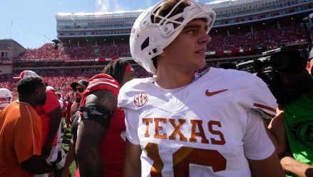 Texas Longhorns quarterback Arch Manning (16) leaves the field following the NCAA football game against the Ohio State Buckeyes at Ohio Stadium on Aug. 30, 2025. Ohio State won 14-7.