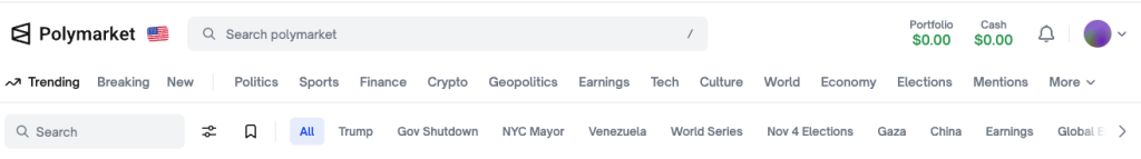 Polymarket promo code homepage screenshot