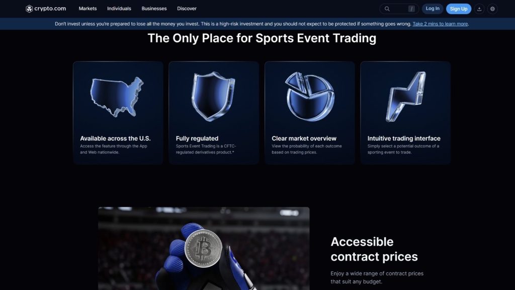 Crypto.com sports landing page screenshot.