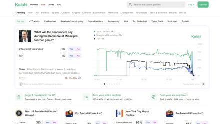 Screenshot of Kalshi.com sports prediciton market homepage.
