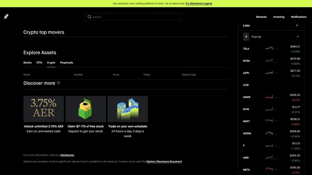 Screenshot of robinhood prediction market.