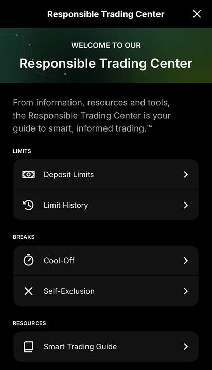 DraftKings Predictions responsible trading center app screenshot