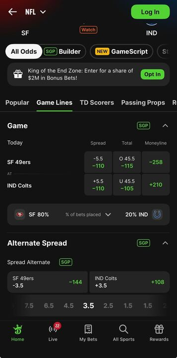 DraftKings Sportsbook app screenshot